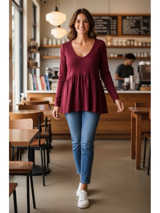 Matilda Jane Tops - Matilda Jane "Alisa" knit top in a maroon with peasant, bottom Sz.XL